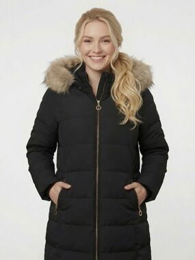 Halitech Women’s Midweight Faux-Fur Trim Puffer Jacket Size Black 2X
